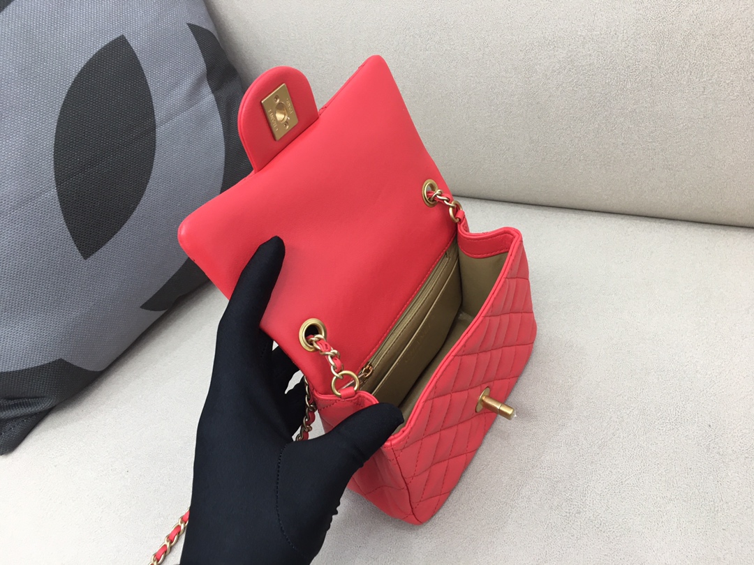 Mini Classic Flap Lambskin Bag AS1786 Ruby Red/Gold